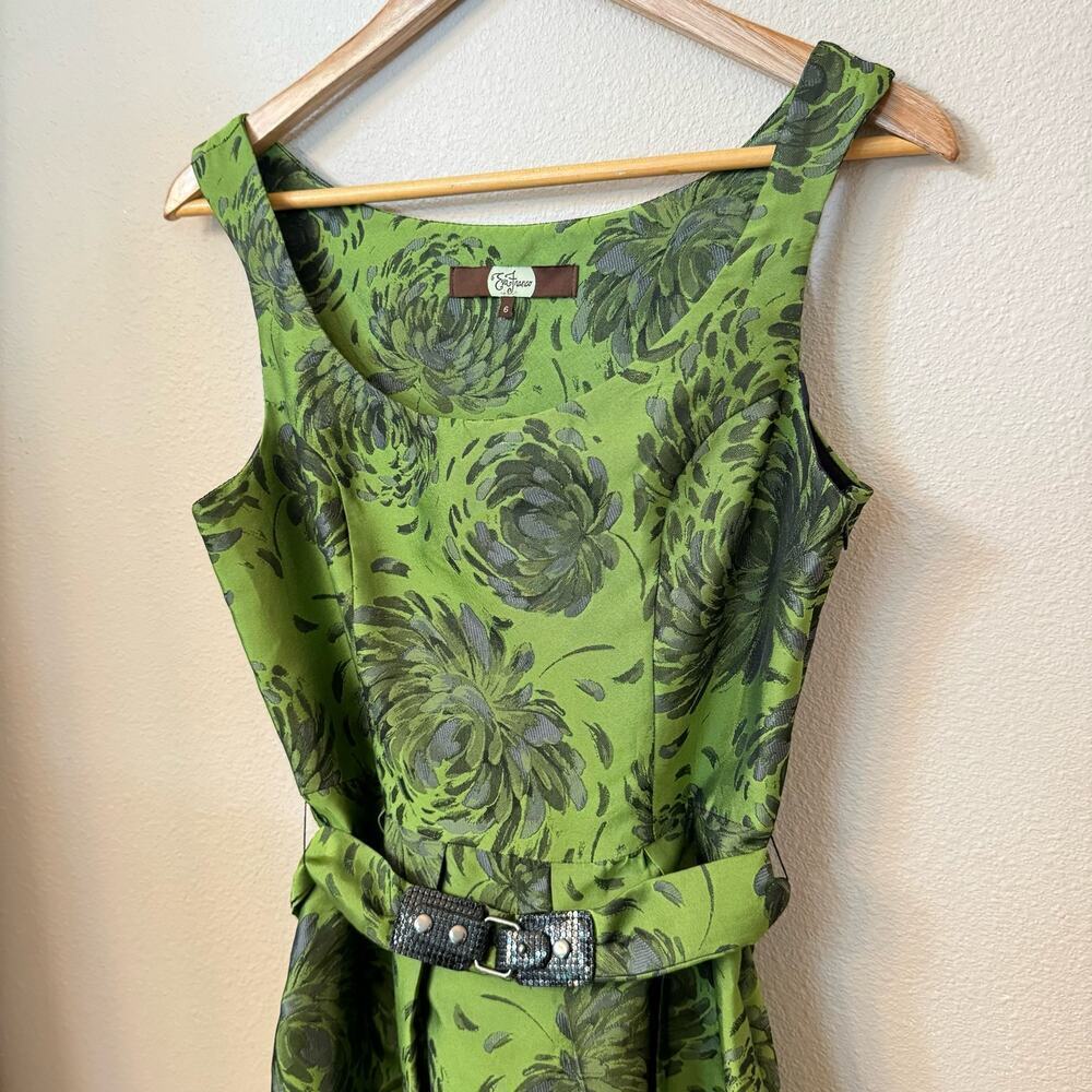 Anthropologie Eva Franco Retro Green Floral Fit and Flare Womens sz 6 Waist Belt - Picture 3 of 13